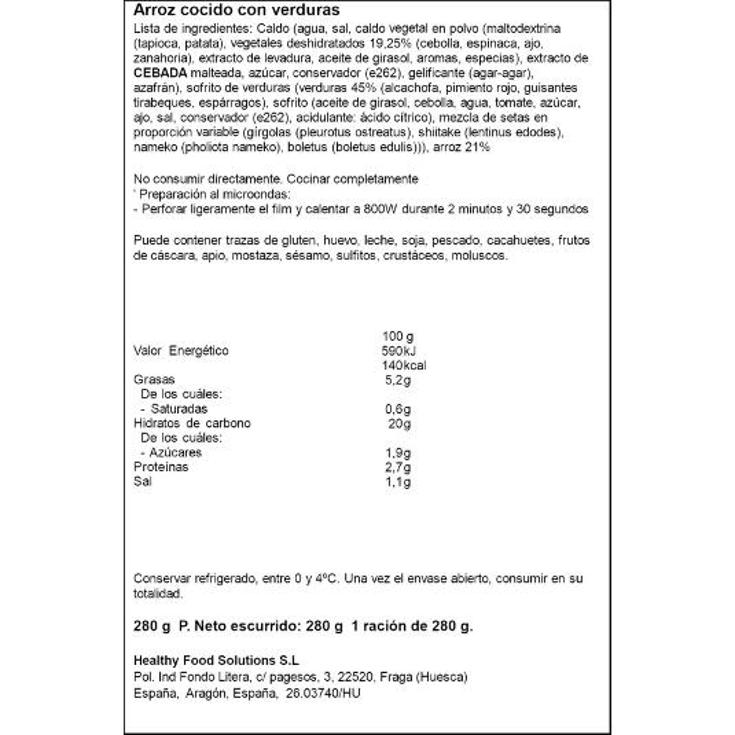 ARROZ VERDURAS SOCARRAET UNIDAD 280 GR
