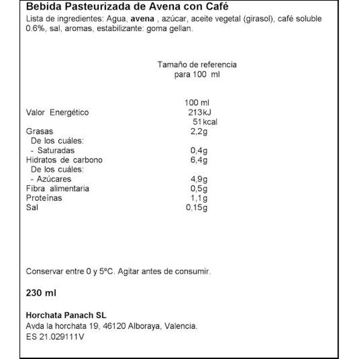 BEBIDA AVENA CON CAFE LA VEVIDA VASO 230 ML