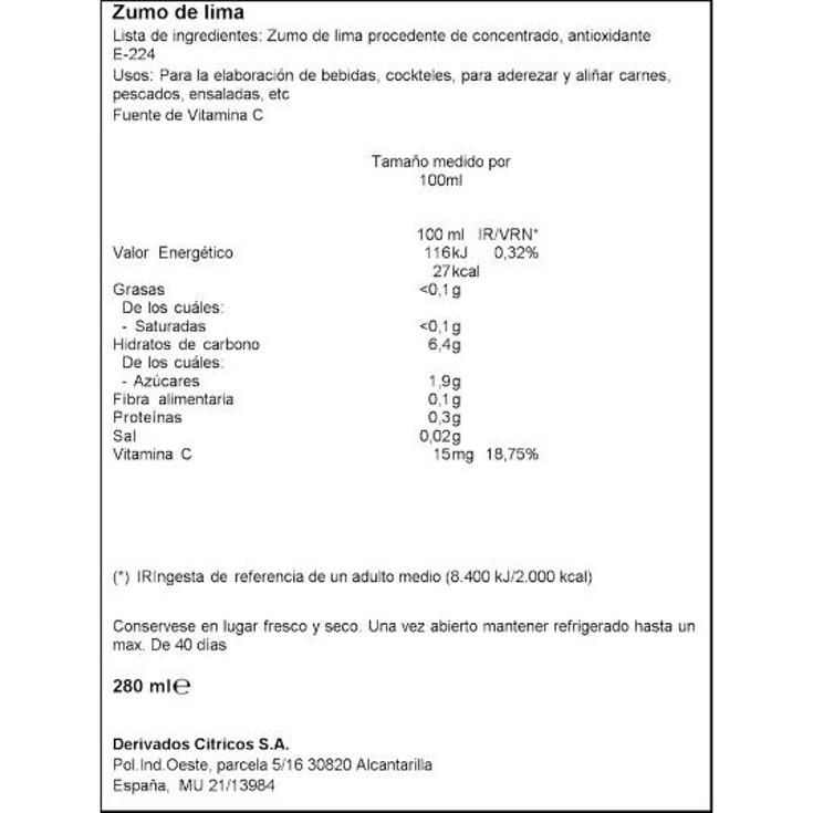 ZUMO DE LIMA EXPRIMIDA LIMASOL PET 280 ML