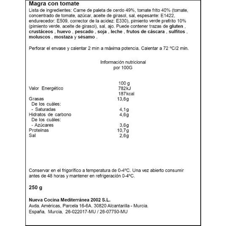MAGRA CON TOMATE NUEVA COCINA UNIDAD 250 GR