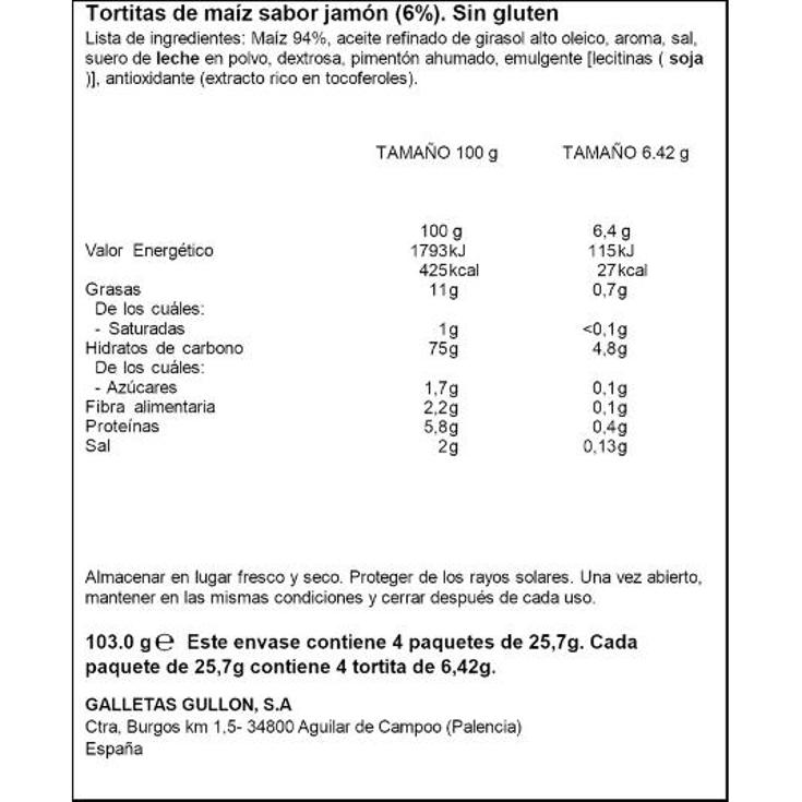 TORTITAS MAIZ SABOR JAMON VITALDAY PACK 103 GR
