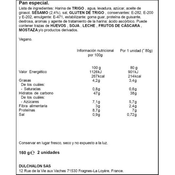 PAN BURGUER DOBLE 2UDS DULCESOL BOLSA 160 GR