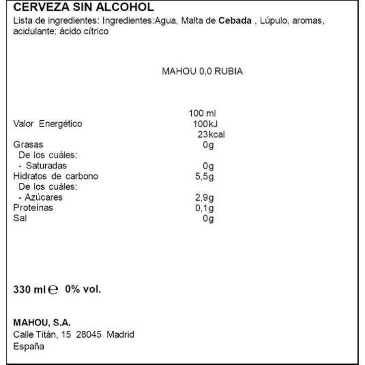 CERVEZA 0,0 MAHOU LATA 33 CL