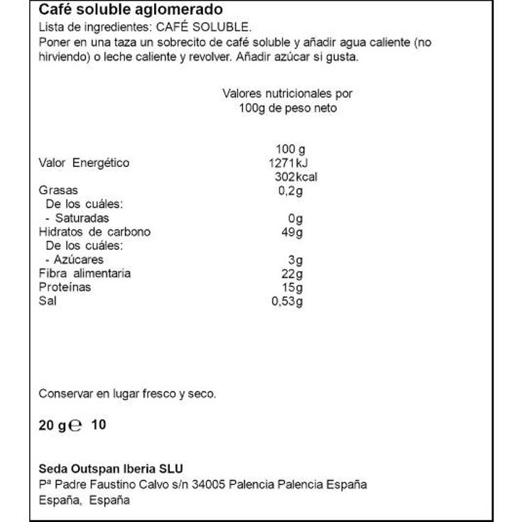 CAFE SOLUBLE NATURAL SOBRES 2GR SPAR CAJA 10 UD