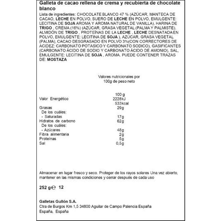 GALLETA RELLENA CHOCOLAT BLANCO CAJA 252 GR
