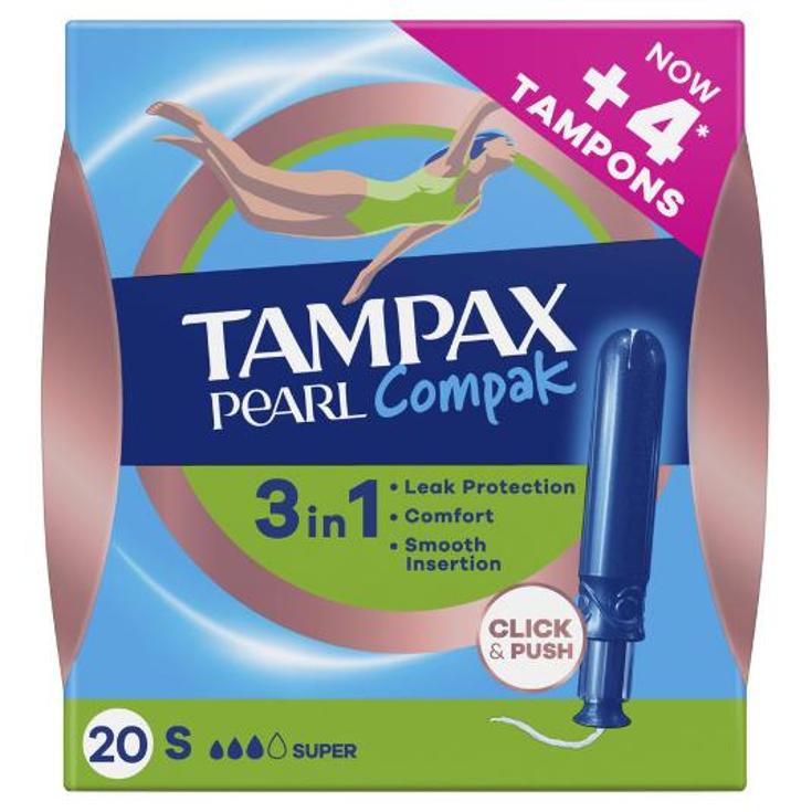 TAMPONES COMPAK PEARL SUPER TAMPAX CAJA 20 UD