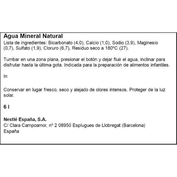 AGUA MINERAL (TAPON DOSIFICADOR AQUAREL GRRFA 6 LT