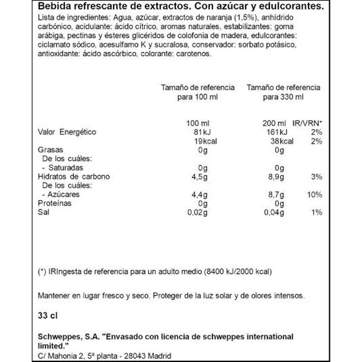 REFRESCO NARANJA SCHWEPPES LATA 33 CL
