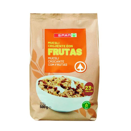 CEREAL MUESLI CRUJIENTE C/FRUTA SPAR BOLSA 500 GR