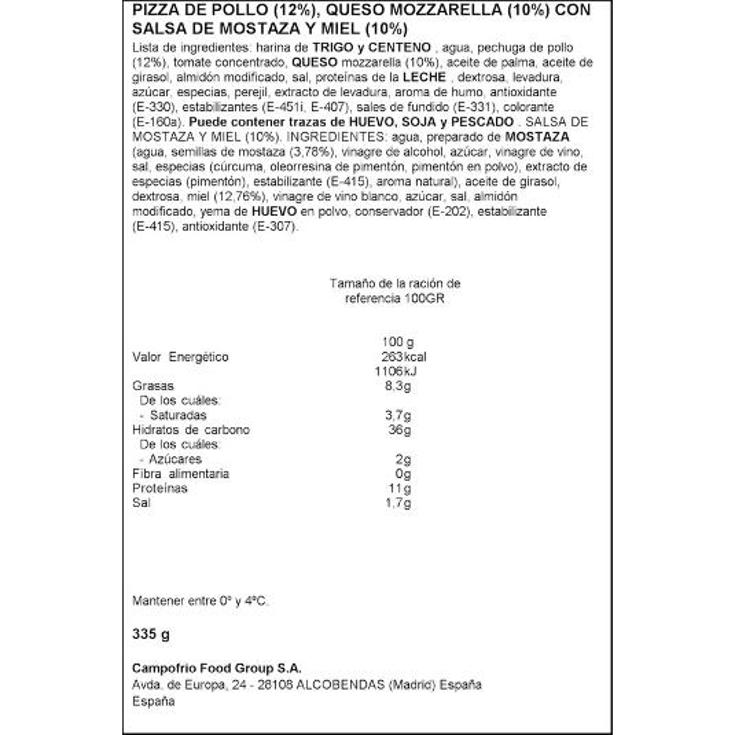 PIZZA POLLO MOSTAZA MIEL CAMPOFRIO UNIDAD 355 GR