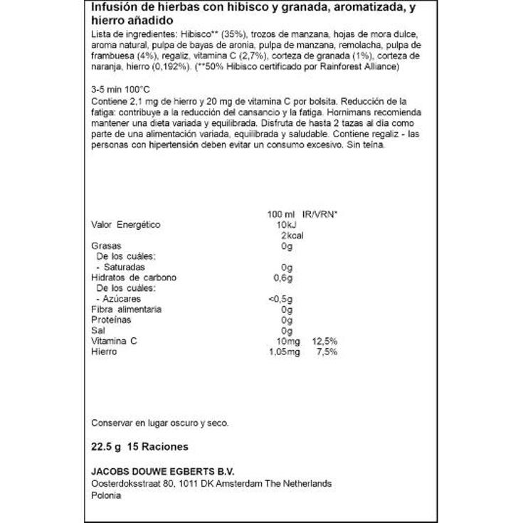 INFUSION BIENESTAR HIERRO HORNIMANS PQTE 15 UD