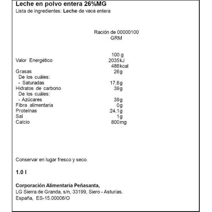 LECHE EN POLVO 26% M.G. ASTURIANA PQTE 1 KG