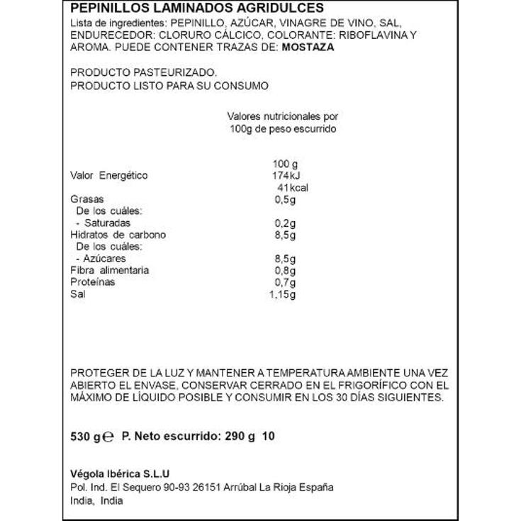 PEPINO LAMINADO AGRIDULCE SPAR FRASCO 290 GR