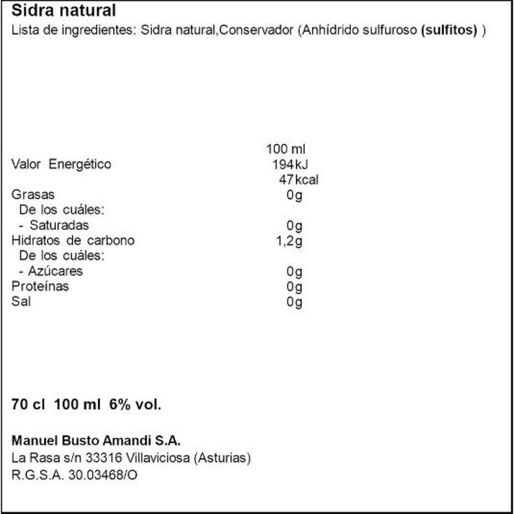 SIDRA NATURAL 6º M.BUSTO BTLLA 70 CL