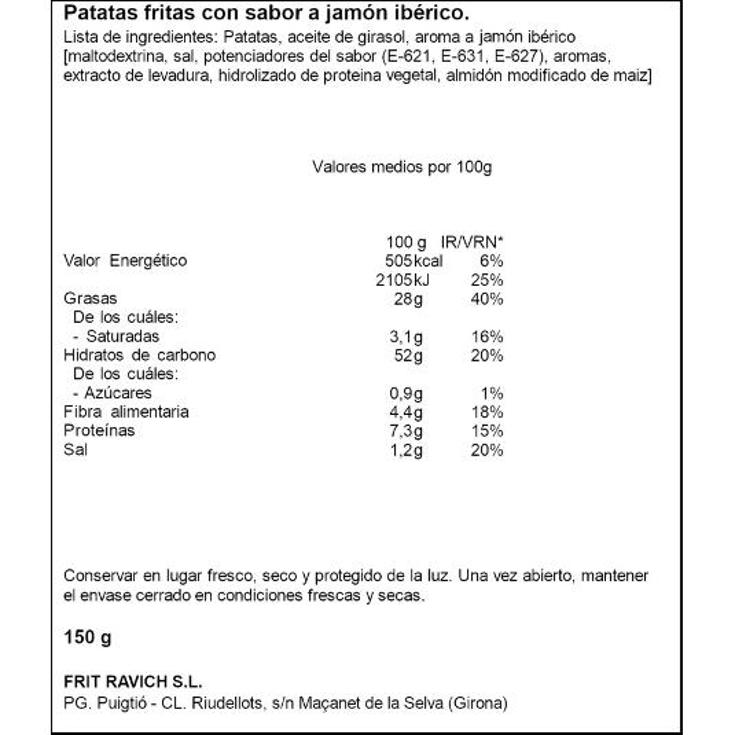 CHIPS PREMIUM JAMON IBERICO FRIT RAVICH BOLSA 150 GR