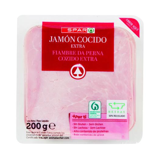 JAMON COCIDO EXTRA LONCHAS SPAR SOBRE 200 GR