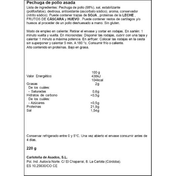 PECHUGUITA POLLO ASADA LA CARLOTEÑA UNIDAD 220 GR