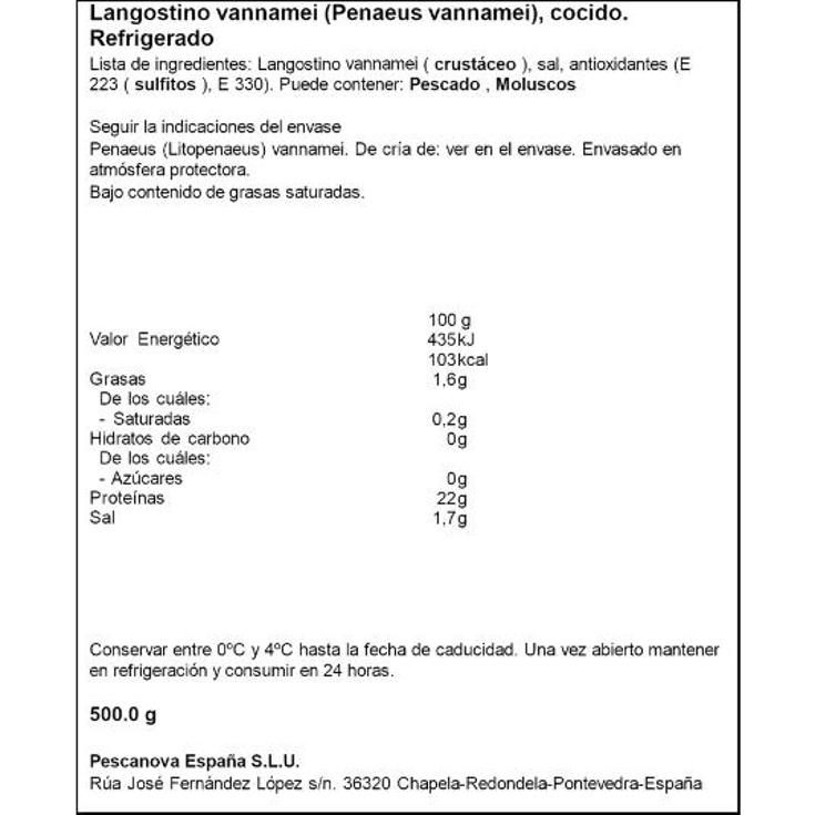 LANGOSTINO COCIDO REFRIGERADO PESCANOVA BDJA 500 GR