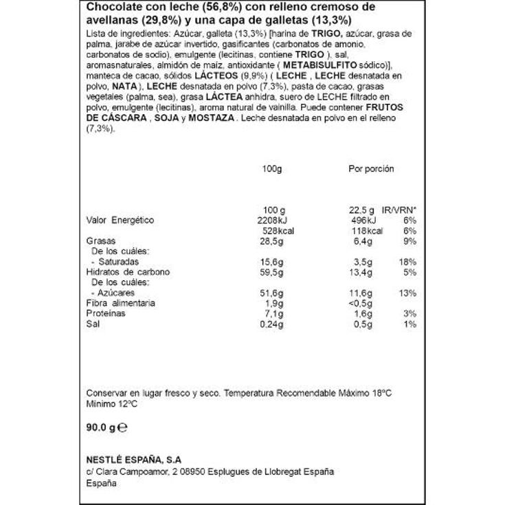 CHOCOALTE EXT.TRIO AVELLANAS NESTLE PTLLA 90 GR