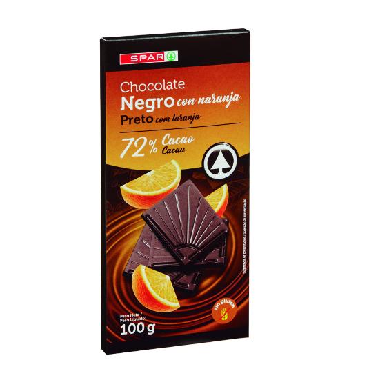 CHOCOLATE NEGRO 72% C/NARANJA SPAR UNIDAD 100 GR
