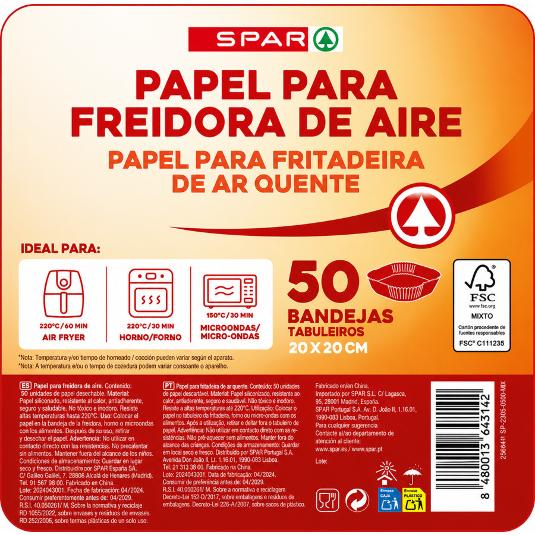 MOLDE PAPEL FREIDORA DE AIRE SPAR PQTE 50 UD