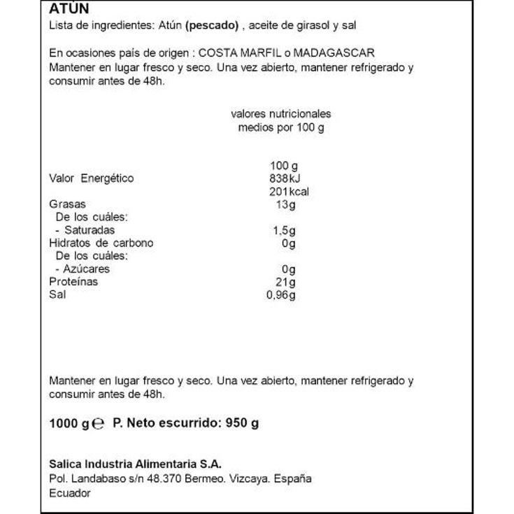 ATUN ACEITE GIRASOL CAMPOS BOLSA 950 GR