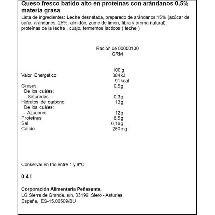 QUESO FRESCO BATIDO ARANDANOS ASTURIANA UNIDAD 400 GR