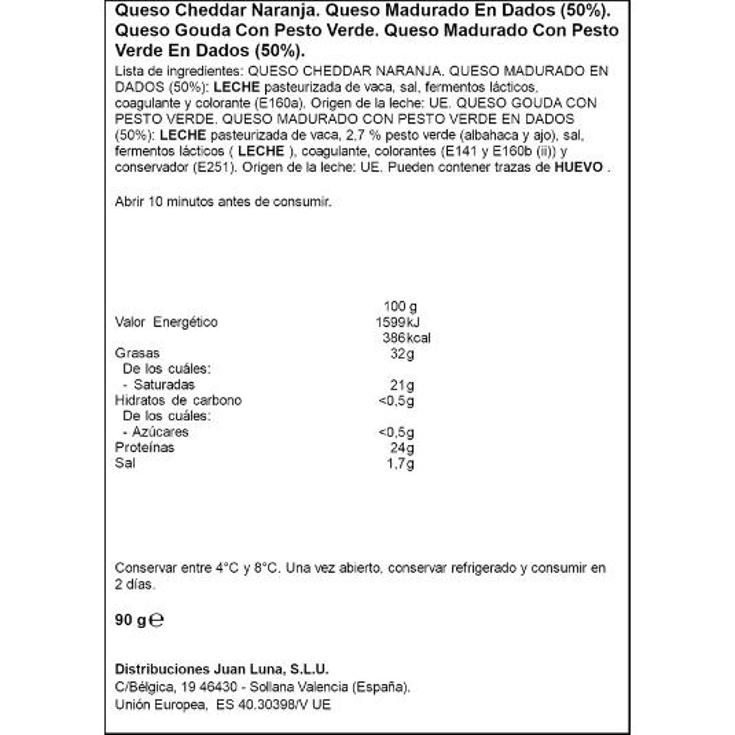 QUESO DADOS CHEDDAR NARANJ PEST JUAN LUNA BOTE 90 GR