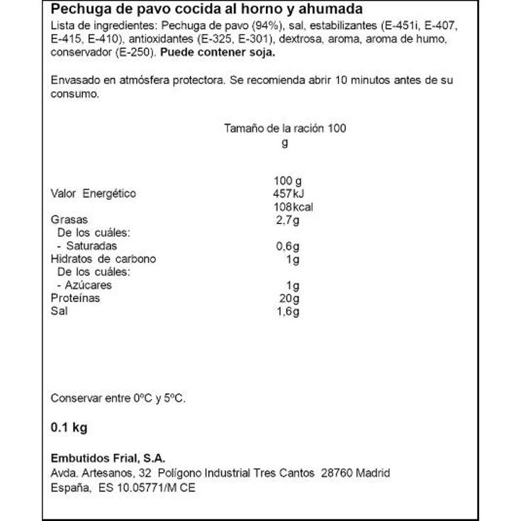 PECHUGA PAVO RED.SAL FRIAL SOBRE 100 GR