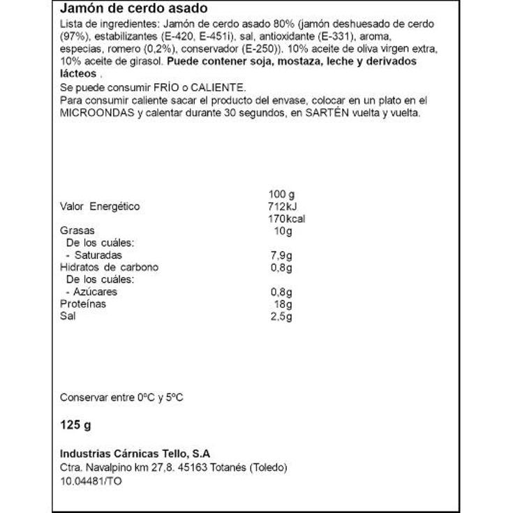 JAMON ASADO AL ROMERO CON AOVE TELLO SOBRE 125 GR