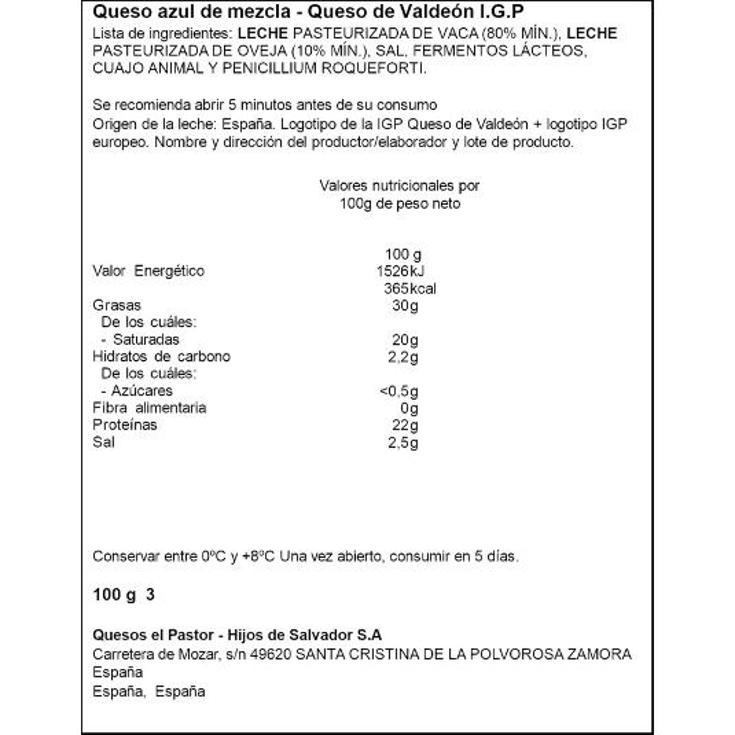 QUESO AZUL IGP VALDEON DELEITUM CUÑA 100 GR