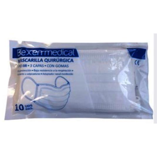 MASCARILLA QUIRURGICA 3 CAPAS BOLSA 10 UD