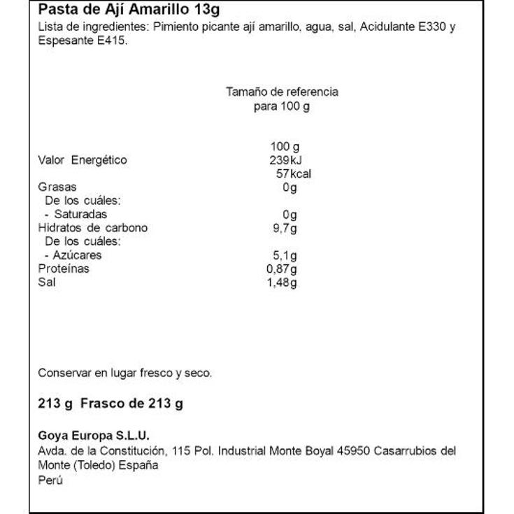 PASTA AJI AMARILLO GOYA UND 210 GR