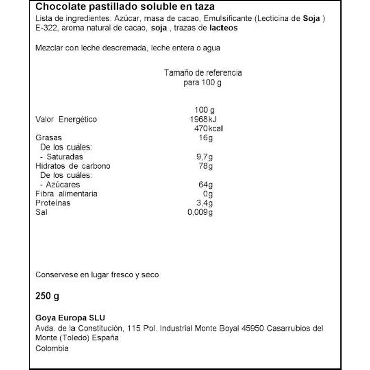 CHOCOLATE CORONA PASTILLADO GOYA UND 250 GR