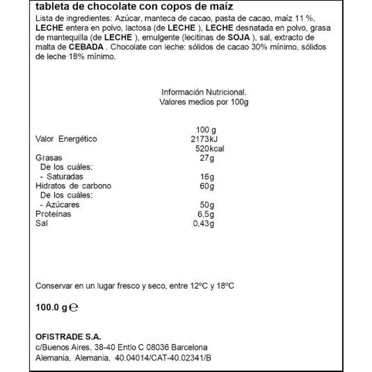 CHOCOLATE COPOS CRUJ. KNUSPERFL RITTER PTLLA 100 GR