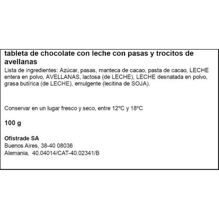 CHOCOLATE CON NUECES Y UVA RITTER PTLLA 100 GR