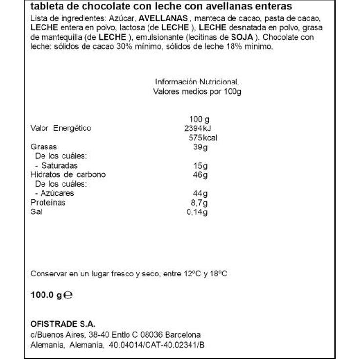 CHOCOLATE NUECES VOLL-NUSS RITTER PTLLA 100 GR