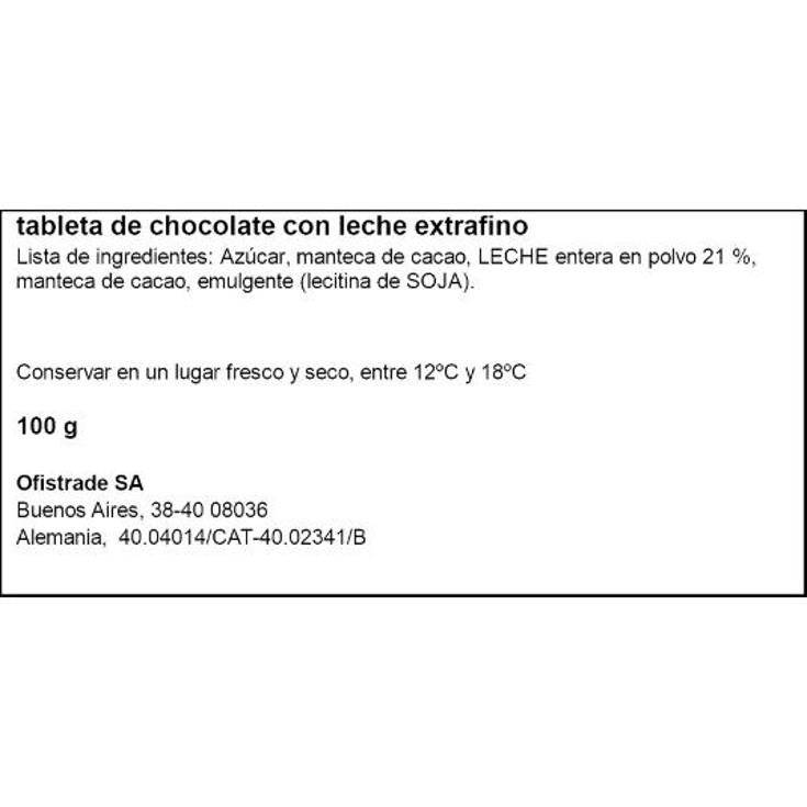 CHOCOLATE LECHE ENTERA EDEL VOL RITTER PTLLA 100 GR