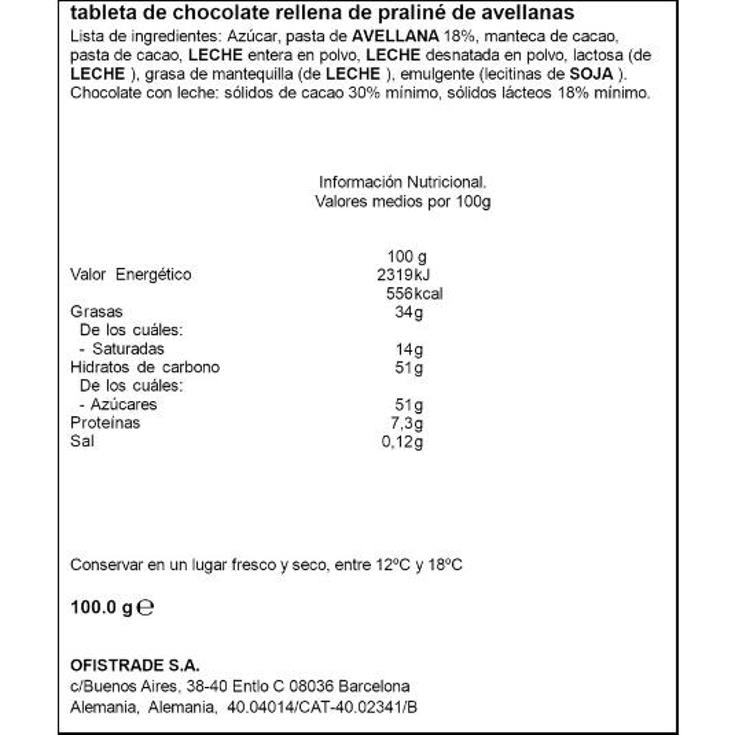 CHOCOLATE TURRON NUGAT RITTER PTLLA 100 GR
