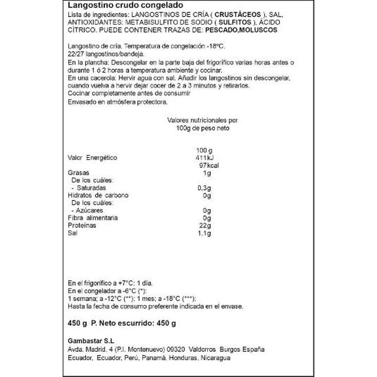 LANGOSTINOS CRUDOS 22/27 ARTIQ ESTCH 450 GR