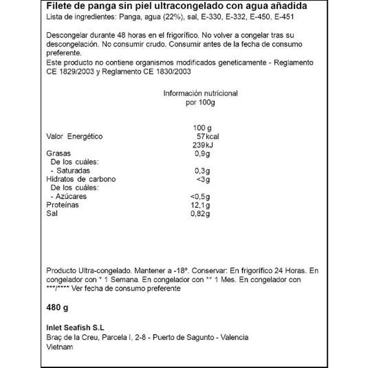 FILETE DE PANGA 120/170 EXKIMO BOLSA 480 GR