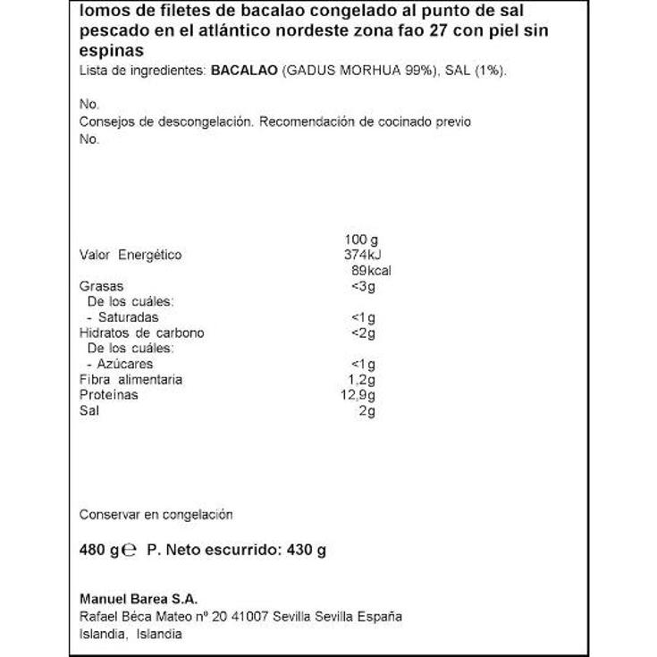 LOMO SUPREMO BACALAO PUNTO SAL SPAR BOLSA 480 GR