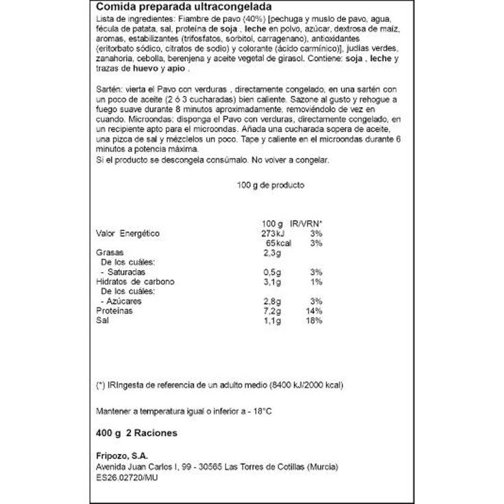 PAVO CON VERDURAS FRIPOZO BOLSA 400 GR