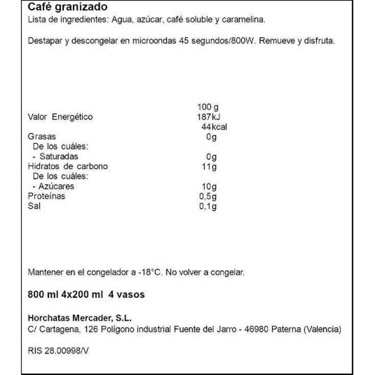 CAFE GRANIZADO 4 UDS MERCADER PACK 800 ML