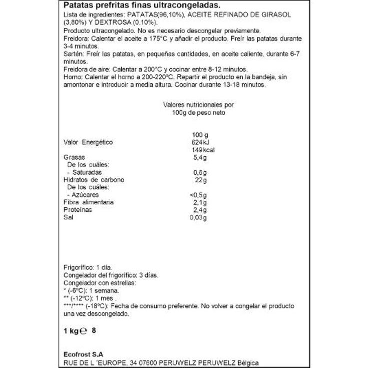 PATATAS FRITAS FINAS CONGELADAS ARTIQ BOLSA 1 KG