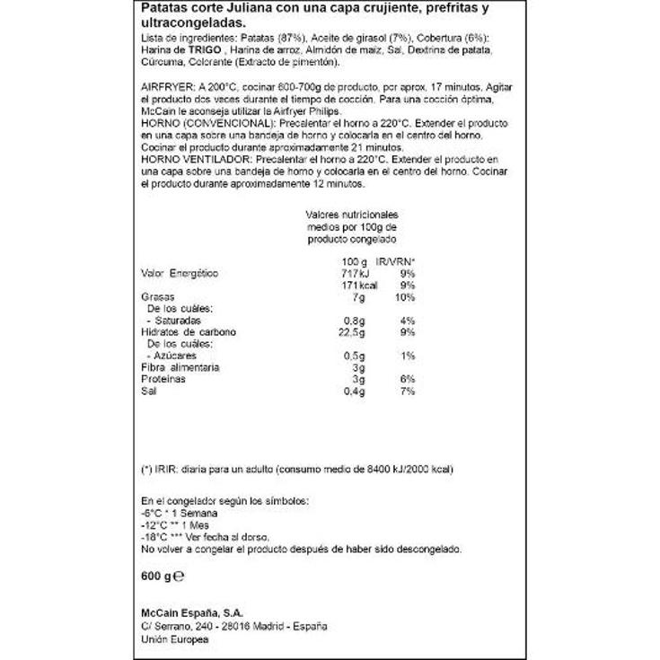 PATATAS JULIENNE AIRFRYER MC CAIN BOLSA 600 GR