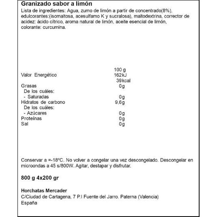 LIMON GRANIZADO SIN AZUCAR MERCADER PACKX4 760 GR