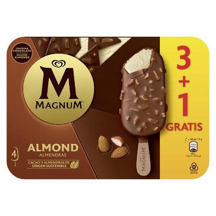 HELADO BOMBON ALMENDRAS X3+1 MAGNUM PACK 328 GR