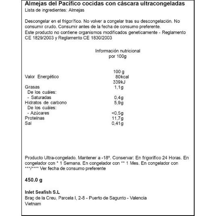 ALMEJA 60/80 EXKIMO BOLSA 450 GR