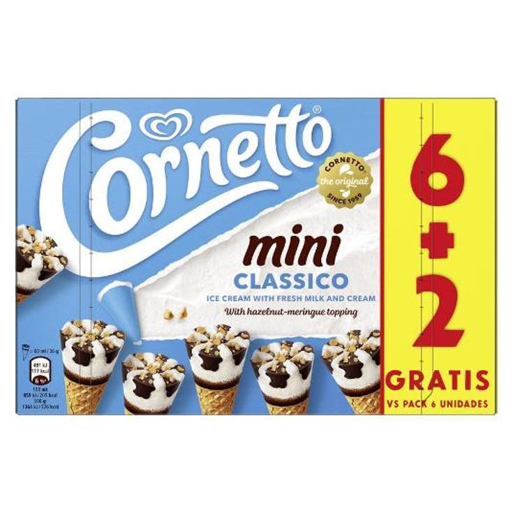 HELADO CONO MINI CLASICO X6+2 CORNETTO CAJA 288 GR